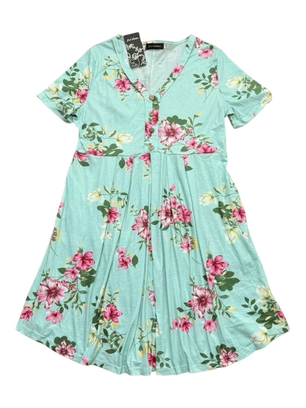 Jolie Mint Floral Fit & Flare Midi Dress NWT Cotton Blend V-Neck Boho Large
